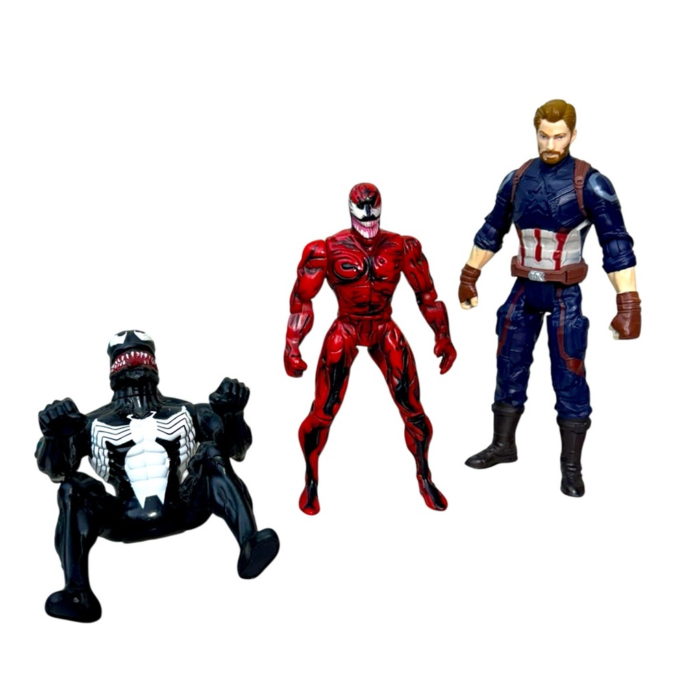 Lot of 3 Marvel Action Figures - Capt America, Venom, Carnage